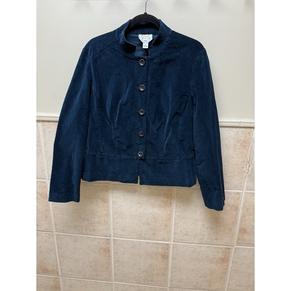 Vintage Talbots Blue Equestrian Velvet Flare Waist Short Button Jacket. Sz 14 - Picture 2 of 12